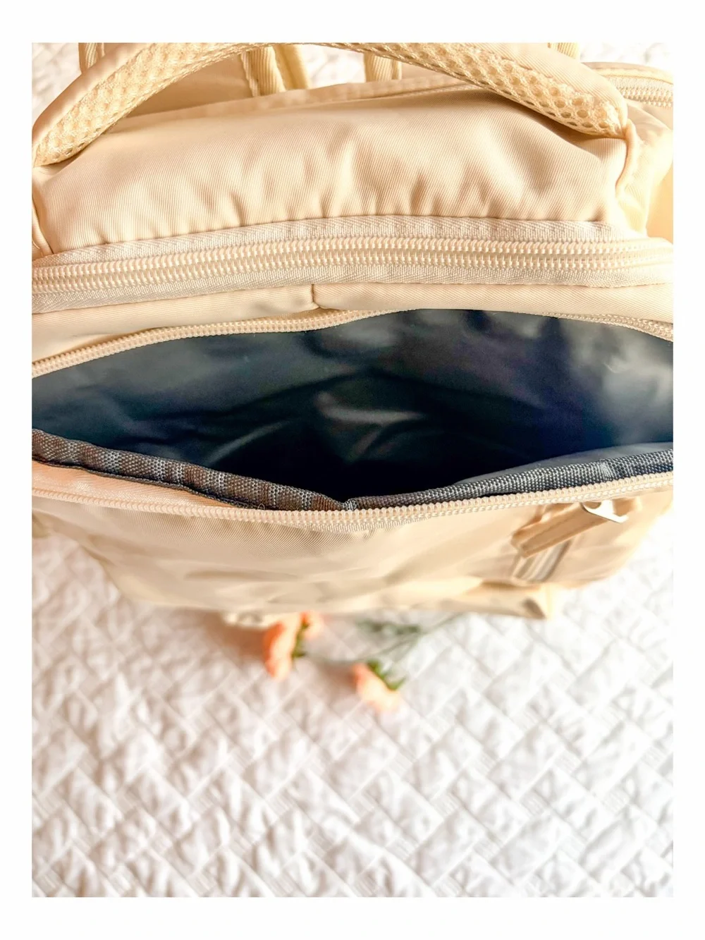 Cream Laptop Backpack USB Charging Port Travel Work School Carry On 17”
